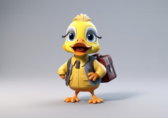 Cute duck going to school 3D. Generative AI