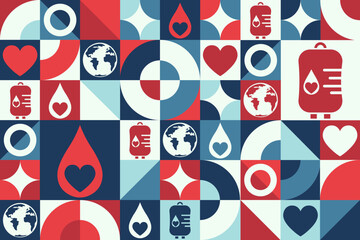 World Blood Donor Day. June 14. Seamless geometric pattern. Template for background, banner, card, poster. Vector EPS10 illustration.