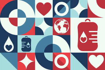 World Blood Donor Day. June 14. Seamless geometric pattern. Template for background, banner, card, poster. Vector EPS10 illustration.