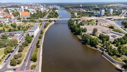 aerial view of the magdeburg city with elbe - obrazy, fototapety, plakaty