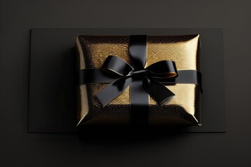 Top View of Gift Box in Black Packaging Generative AI