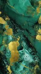 Elegant and luxurious abstract marble background with a combination of green and gold colors. Generative AI