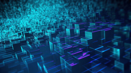 Modern digital abstract 3D background. Can be used in the description of network abilities, technological processes, digital storages, science, education, etc. Copy space. Based on Generative AI