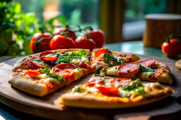 Pizza with fresh tomatoes and mozzarella