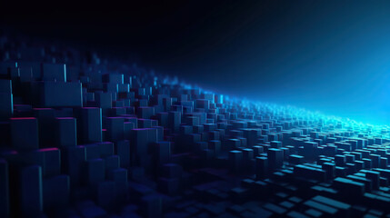 Modern digital abstract 3D background. Can be used in the description of network abilities, technological processes, digital storages, science, education, etc. Copy space. Based on Generative AI
