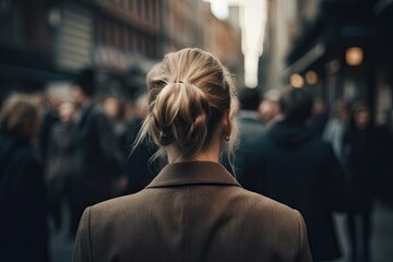 Professional Businesswoman in the Crowd. Businesspeople in Urban Motion in Blurred city Background.