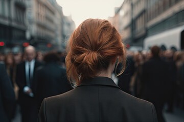 Fototapeta premium Professional Businesswoman in the Crowd. Businesspeople in Urban Motion in Blurred city Background.