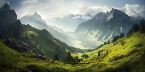 stunning panorama landscape of mountains made with Generative AI