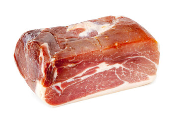 Piece of ham on a white background. Isolated image.