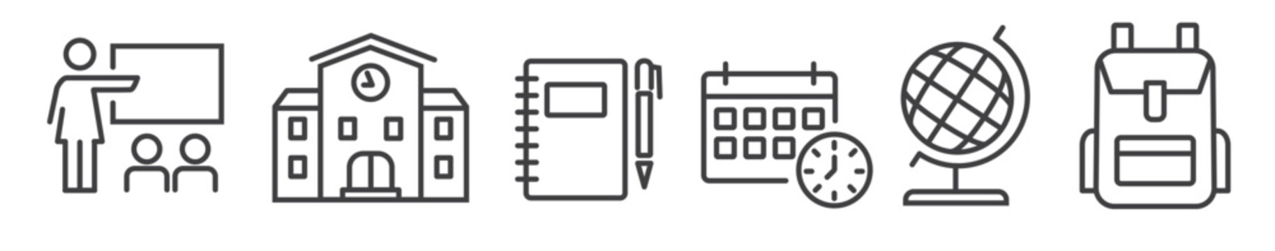 School education - thin line icon collection on white background - vector illustration