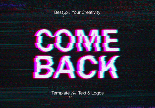 Come Back Glitch Text Effect Mockup