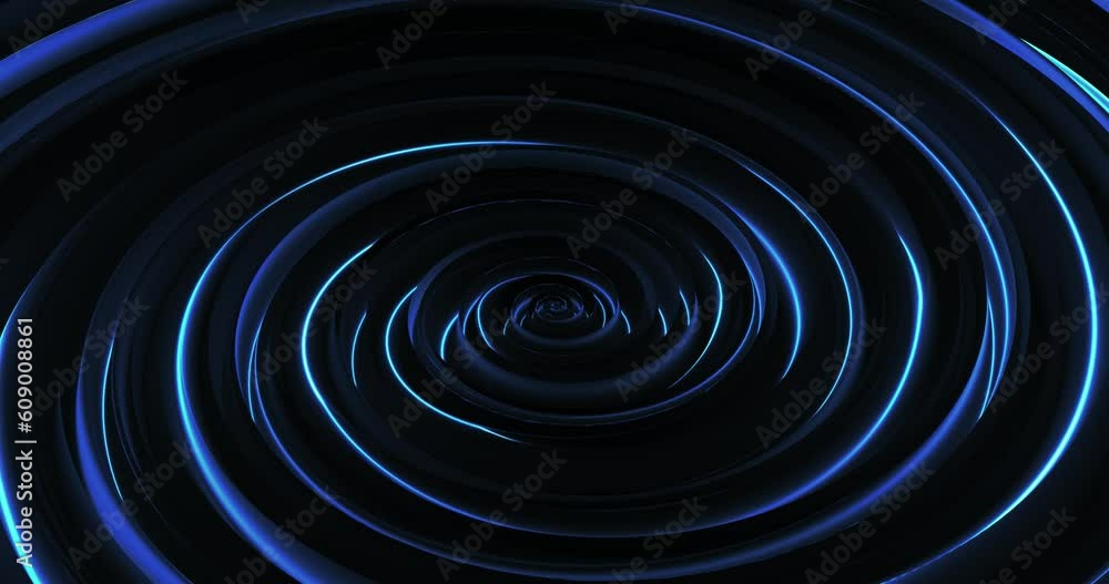 Poster wave effect, spiral rotation, abstract technology background with rotating glowing neon circles. mod