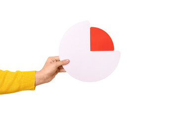 Hand holding circle graph isolated on transparent background