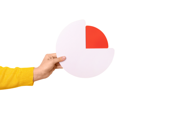 Hand holding circle graph isolated on transparent background