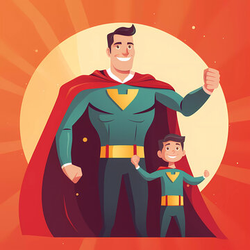Super Dad - Father with Son in Suits and Capes - Father's Day - Superhero