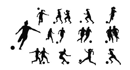 Fototapeta na wymiar Woman soccer silhouette, Female Soccer Player Kicking Ball
