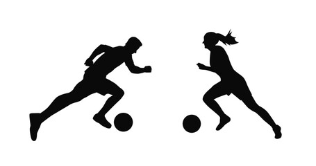 Fototapeta na wymiar Man and woman soccer silhouette