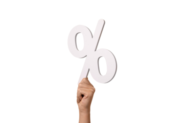 hand holding percentage sign isolated on transparent background