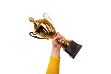 Hand of the person with a sports cup  isolated on transparent background