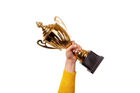 Hand of the person with a sports cup  isolated on transparent background