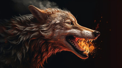 A wolf smokes a cigarette in the dark.generative ai
