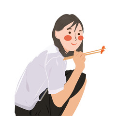 hand drawn  korean drawing style character illustration. beautiful girl with picnic. Flat vector illustration isolated on white background