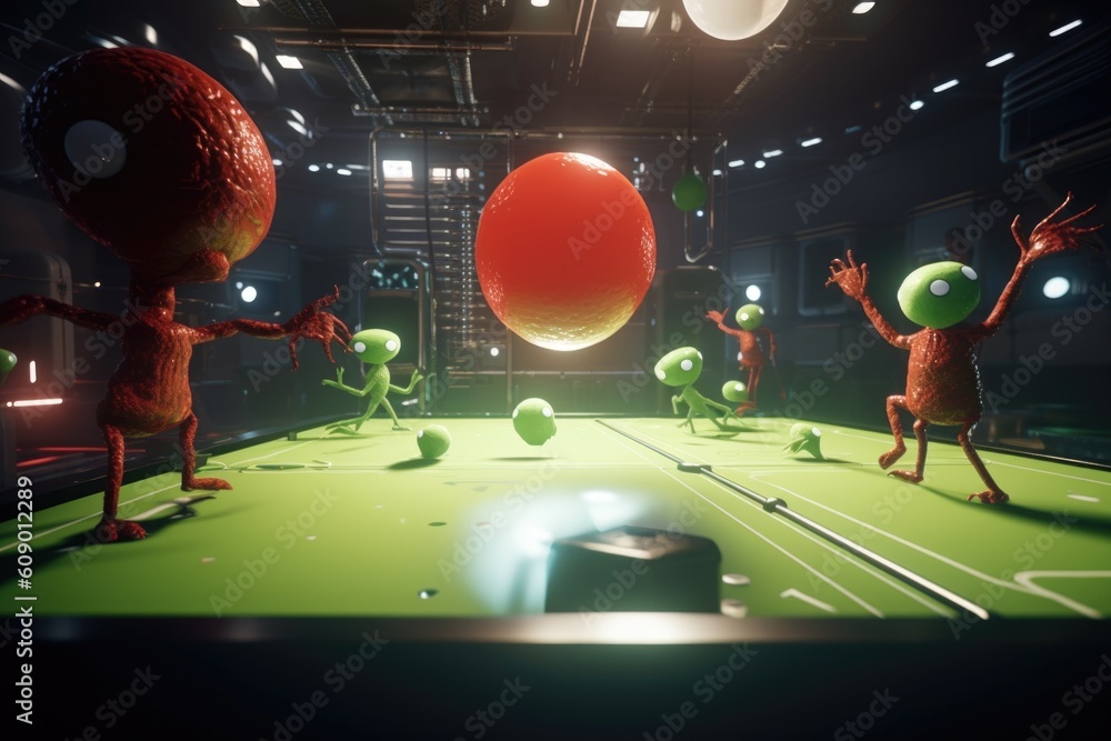 Sticker alien team playing game of sopball, with the ball floating in mid-air, created with generative ai