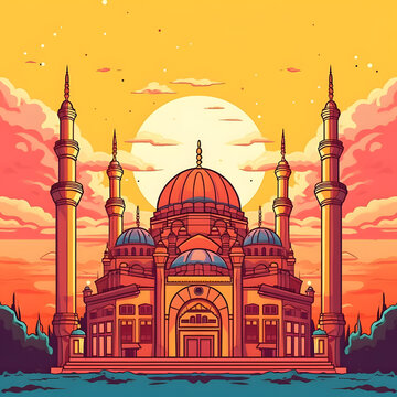 Eid Ul adha Ramadan Kareem wishes crescent mosque social media post religious building made with Generative AI