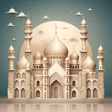 Eid Ul adha Ramadan Kareem wishes crescent mosque social media post religious building made with Generative AI
