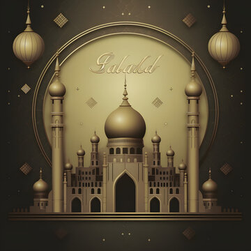 Eid Ul adha Ramadan Kareem wishes crescent mosque social media post religious building made with Generative AI