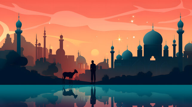 Eid Ul adha Ramadan Kareem wishes crescent mosque social media post religious building made with Generative AI