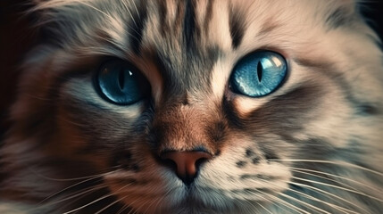 A cat with blue eyes is looking at the camera.generative ai