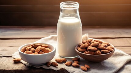 Almond milk and almonds, Generative AI