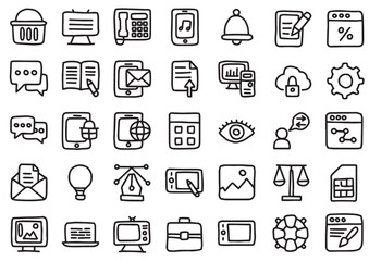 interface icon set, display icon set, ui icon set, basic icon set, line icon