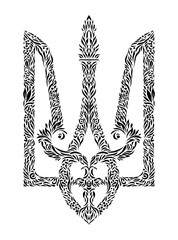 Decorative Ukrainian Trident. Patterned Coat of Arms. Ukrainian Coat of Arms. Black and white. Vector illustration.