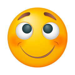 Happy vector emoji on white background. Vector smiling emoji. Smiling yellow face. Happy. Cute emoticon.