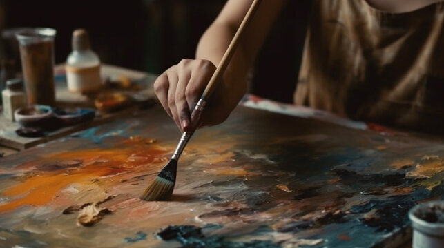 A person is painting a picture with a brush and paint on a canvas.