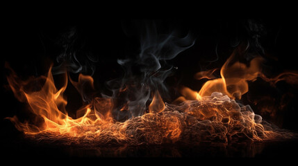 Fototapeta premium A black background with fire and flames on it.generative ai