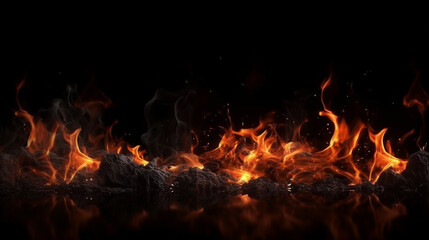 A black background with fire and flames on it.generative ai