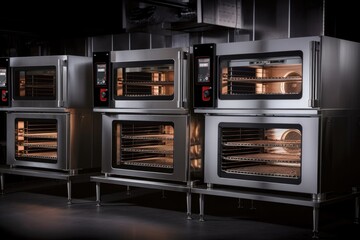 modern commercial ovens and ranges with sleek design and digital displays, created with generative ai