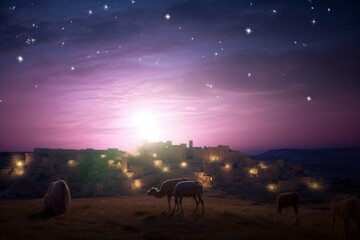Fototapeta na wymiar Christmas Eve concept: A Bethlehem illuminated by the Christmas star of Christ, Generative AI