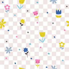 Cute floral seamless pattern with small flowers. Summer print. Vector hand drawn illustration. - 609015473