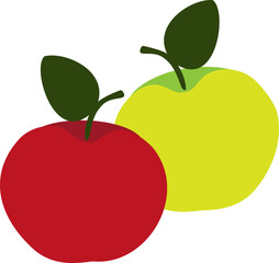 Vector illustration with green and red apples in cartoon style 