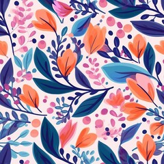 Seamless pattern of delicate leaves and flower