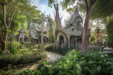 Fototapeta na wymiar majestic garden, filled with towering trees and magical creatures, straight out of a fairy tale, created with generative ai
