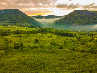 beautifull aerial view  with clouds, fogs and smokes