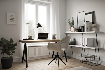a minimalist home office, with a sleek desk and minimal decor, created with generative ai
