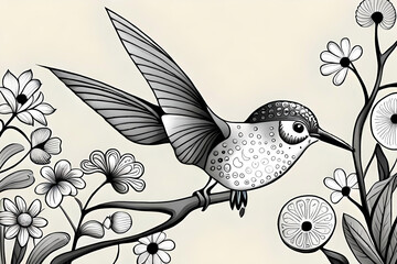 Hummingbird coloring page for children and adults. Beautiful drawings with patterns and small details