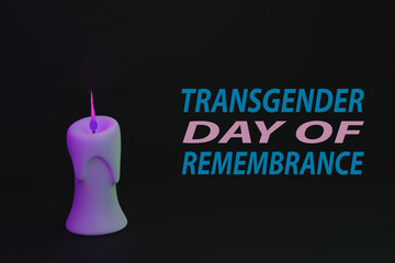 Transgender Day of Remembrance on 20th November Worldwide observance to honor and remember trans people. 3d rendered candle with typography background