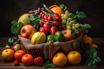 Fototapeta na wymiar basket of fruits and vegetables, representing variety of immune-boosting foods, created with generative ai